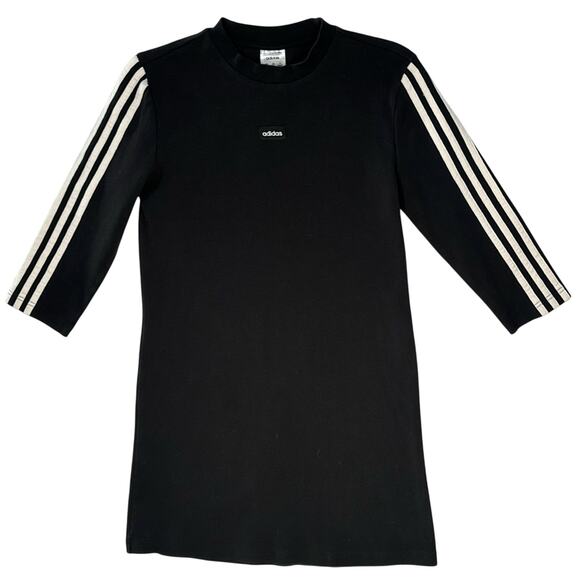 Y2K Adidas Dress Black 3 White Striped Down Sleeves Logo on Front Size Medium - Picture 1 of 7